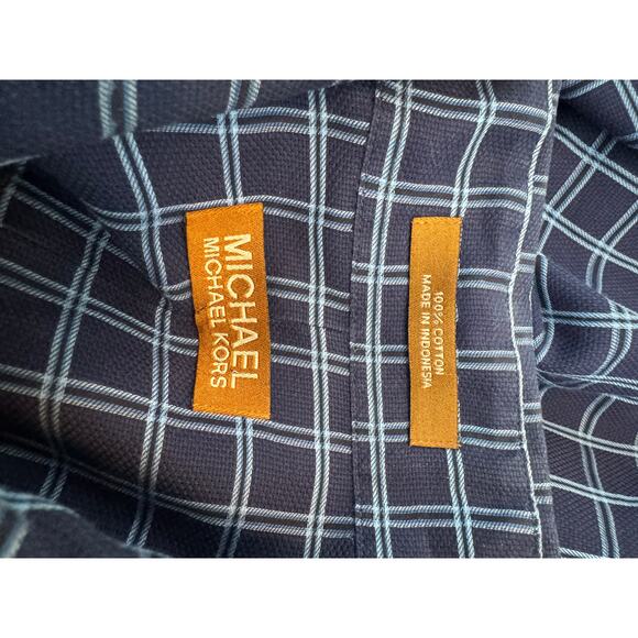 Men's MICHAEL Michael Kors Blue Plaid Button Down Shirt - Picture 4 of 6